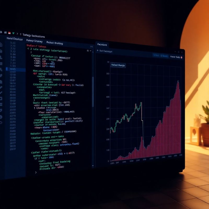 Interfaz de backtesting con editor de reglas y gráfico de curva de capital